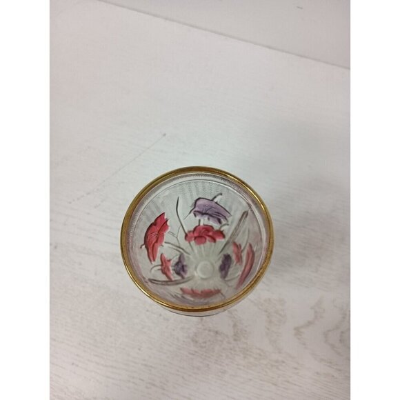 Vintage Carnival Glass Clear Pink Floral Footed Flower Vase Mid Century Modern - Picture 3 of 8